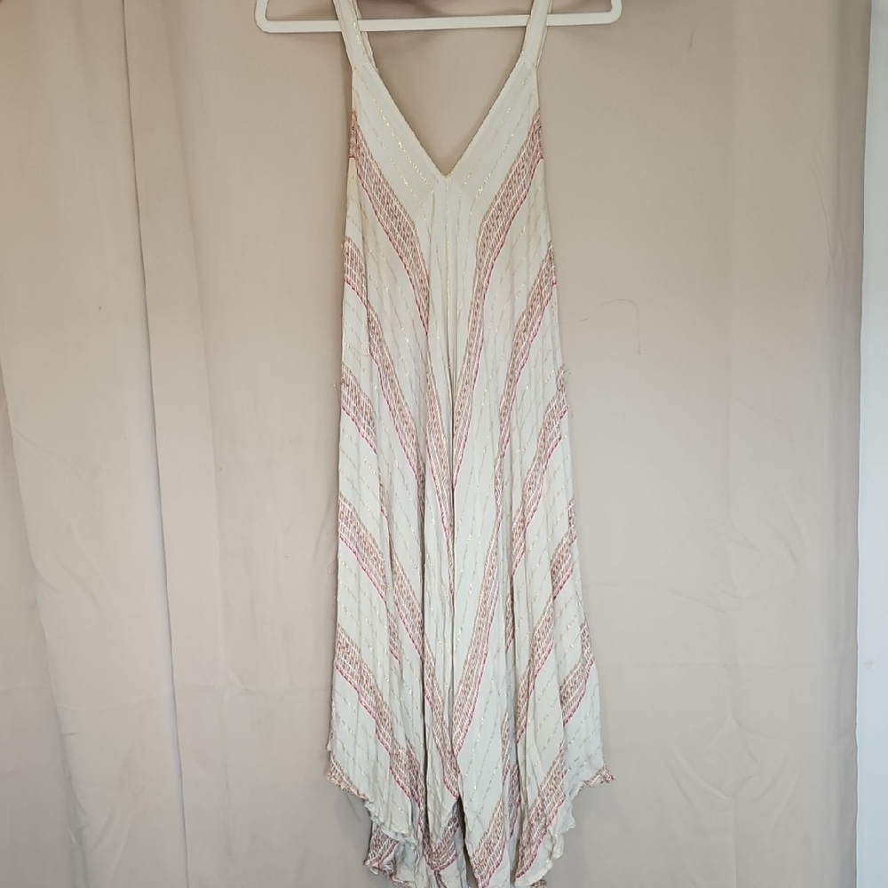 White, Pink And Gold Boho Striped Jumper